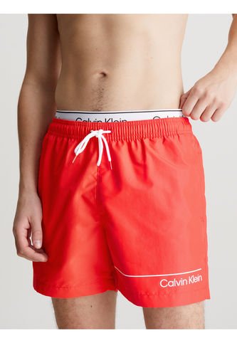 Bermuda De Baño Roja Corta Con Cinturilla Doble Calvin Klein Calvin Klein