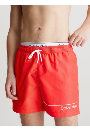 Bermuda De Baño Roja Corta Con Cinturilla Doble Calvin Klein