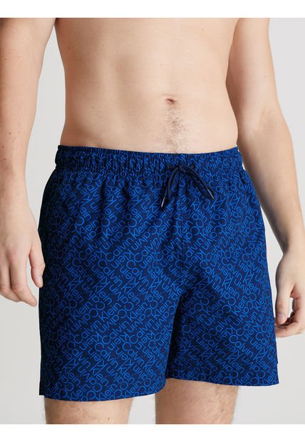 Bermuda De Baño Azul De Largo Medio Con Cordón Calvin Klein
