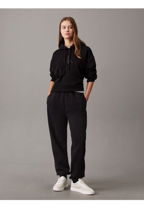 Pantalón Negro De Chándal De Felpa Con Monograma Calvin Klein