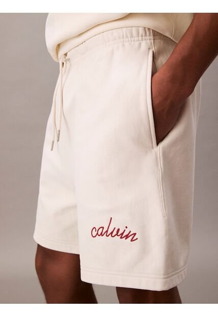 Pantaloneta Blanca De Felpa Con Logotipo Bordado Calvin Klein