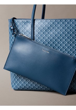 Bolso Azul Tote Pequeño Con Logo Monograma Con Bolsito Calvin Klein