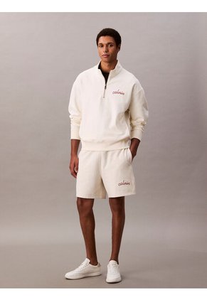 Pantaloneta Blanca De Felpa Con Logotipo Bordado Calvin Klein