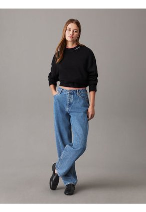 Saco Negro Tejido De Algodón Y Lana Con Logo En El Cuello Calvin Klein