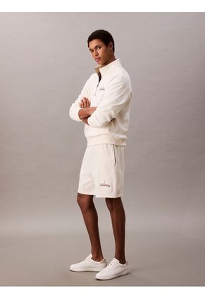 Pantaloneta Blanca De Felpa Con Logotipo Bordado Calvin Klein