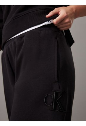 Pantalón Negro De Chándal De Felpa Con Monograma Calvin Klein