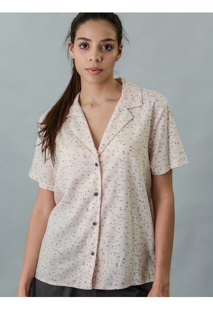 Camisa Beige Beige Manga Corta - Woven Viscosa Calvin Klein