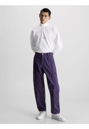 Camiseta De Manga Larga Con Cuello Cierre Hombre Blanco Calvin Klein