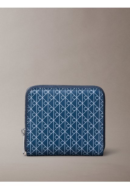 Billetera Azul Cuadrada Con Cremallera Y Monograma Calvin Klein