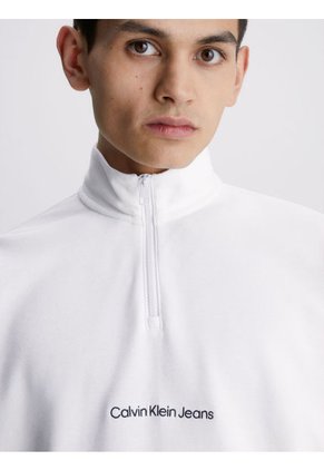 Camiseta De Manga Larga Con Cuello Cierre Hombre Blanco Calvin Klein