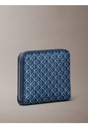 Billetera Azul Cuadrada Con Cremallera Y Monograma Calvin Klein