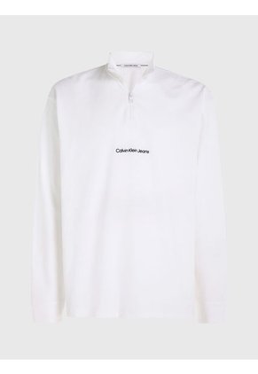 Camiseta De Manga Larga Con Cuello Cierre Hombre Blanco Calvin Klein