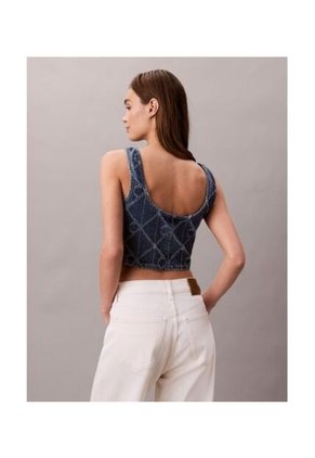 Camiseta Azul Oscuro Sin Mangas Con Estampado Integral Calvin Klein