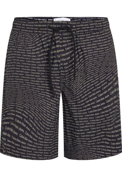 Bermuda Negra Estampada Con Logo Calvin Klein