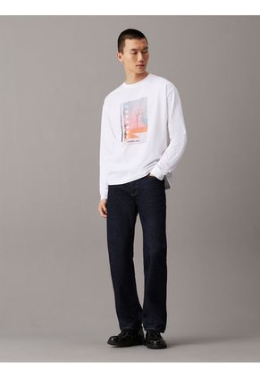Camiseta Blanca De Manga Larga Con Estampado Gráfico Calvin Klein