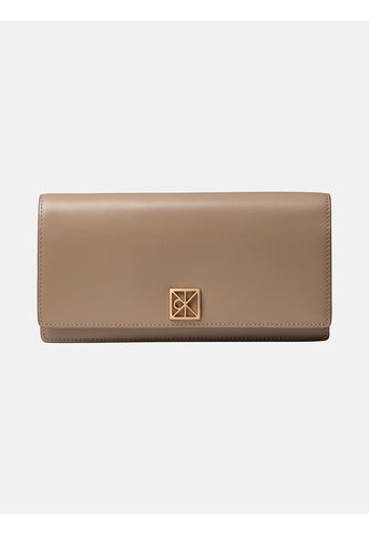 Billetera Beige Plegada De Cuero Con Logo Monograma Emblemático Calvin Klein Calvin Klein