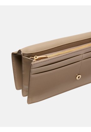 Billetera Beige Plegada De Cuero Con Logo Monograma Emblemático Calvin Klein