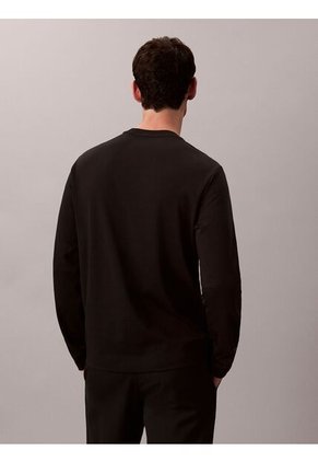 Camiseta Negra De Manga Larga De Algodón Premium En Tejido Interlock Calvin Klein