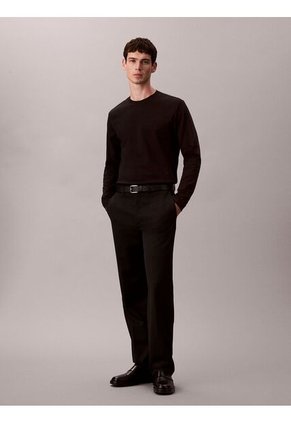 Camiseta Negra De Manga Larga De Algodón Premium En Tejido Interlock Calvin Klein