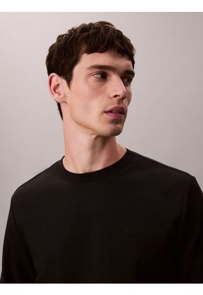Camiseta Negra De Manga Larga De Algodón Premium En Tejido Interlock Calvin Klein