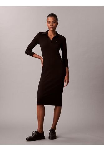 Vestido Negro Midi Con Cuello Tipo Johnny Calvin Klein Calvin Klein