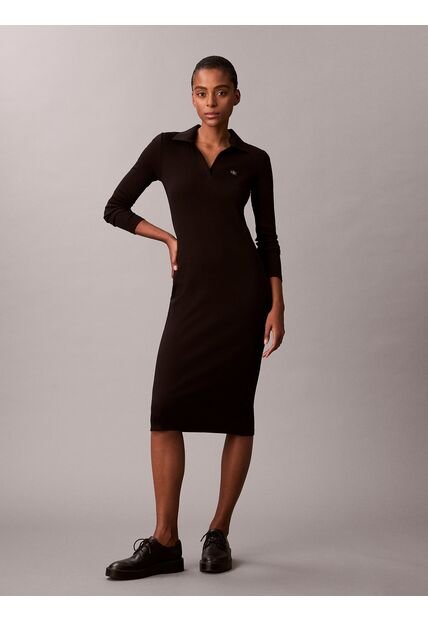 Vestido Negro Midi Con Cuello Tipo Johnny Calvin Klein