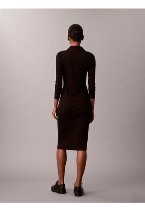 Vestido Negro Midi Con Cuello Tipo Johnny Calvin Klein