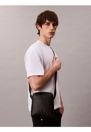 Bolso Negro Reporter Con Logo Monograma Grabado Calvin Klein