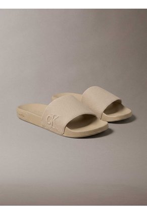 Sandalias Beige Slide Con Monograma Calvin Klein