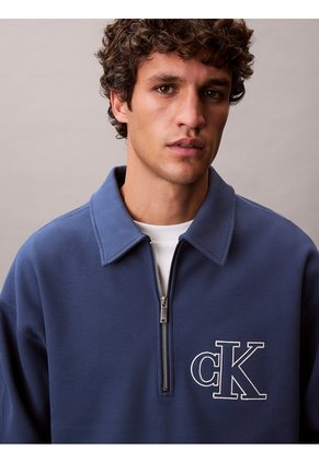 Saco Negro Tejido Con Cremallera Y Cuello Tipo Polo Calvin Klein