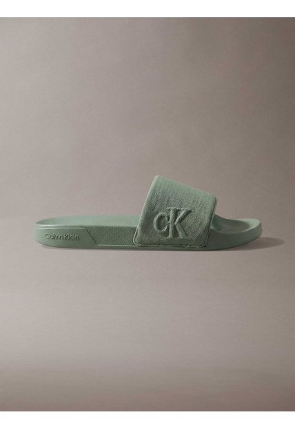 Sandalias Verde Slide Con Monograma Calvin Klein