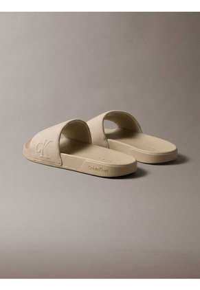 Sandalias Beige Slide Con Monograma Calvin Klein