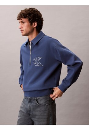 Saco Negro Tejido Con Cremallera Y Cuello Tipo Polo Calvin Klein