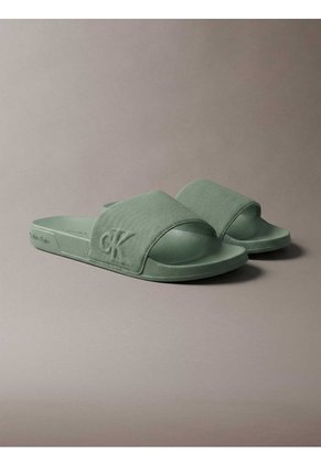 Sandalias Verde Slide Con Monograma Calvin Klein