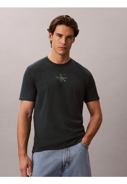 Camiseta Azul Con Gráfico Estampado Micro Monologo Calvin Klein