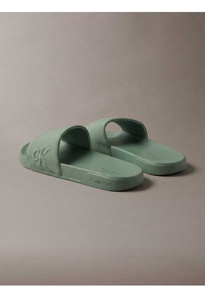 Sandalias Verde Slide Con Monograma Calvin Klein