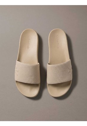 Sandalias Beige Slide Con Monograma Calvin Klein
