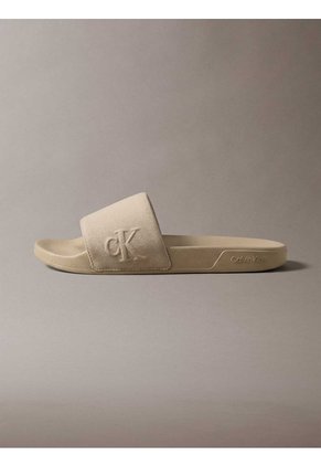 Sandalias Beige Slide Con Monograma Calvin Klein