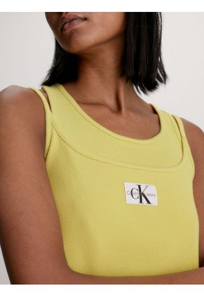 Camiseta De Tirantes Acanalada De Dos Capas Mujer Amarillo Calvin Klein