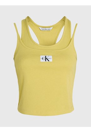 Camiseta De Tirantes Acanalada De Dos Capas Mujer Amarillo Calvin Klein