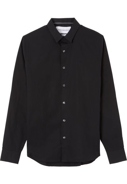Camisa Negra Slim De Algodón Elástico Para Hombre Calvin Klein
