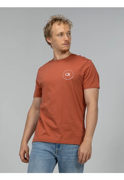 Camiseta Naranja Con Gráfico De Logo Circular Calvin Klein