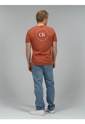 Camiseta Naranja Con Gráfico De Logo Circular Calvin Klein