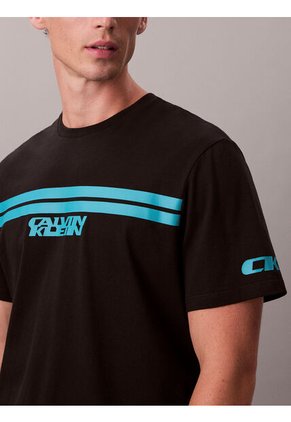 Camiseta Negra De Rayas Con Logo Calvin Klein