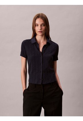 Polo Azul De Jacquard De Logo Y Cierre De Botones Calvin Klein