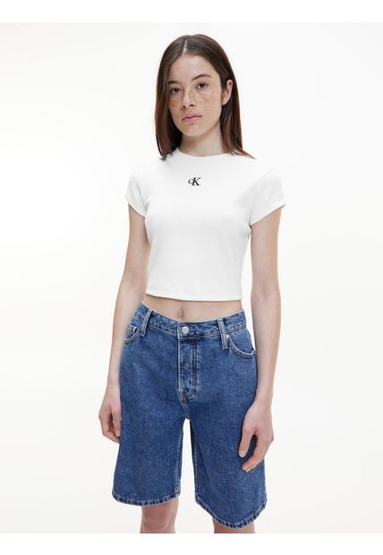 Camiseta Cropped Slim Mujer Blanco Calvin Klein