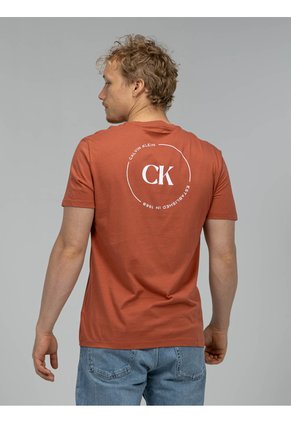 Camiseta Naranja Con Gráfico De Logo Circular Calvin Klein