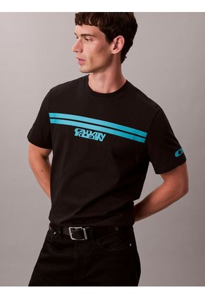 Camiseta Negra De Rayas Con Logo Calvin Klein