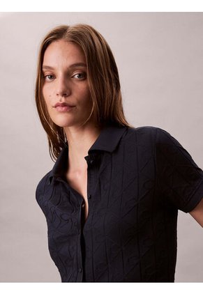 Polo Azul De Jacquard De Logo Y Cierre De Botones Calvin Klein