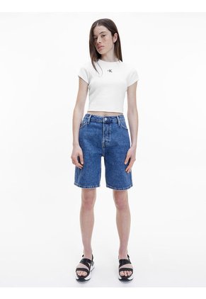 Camiseta Cropped Slim Mujer Blanco Calvin Klein